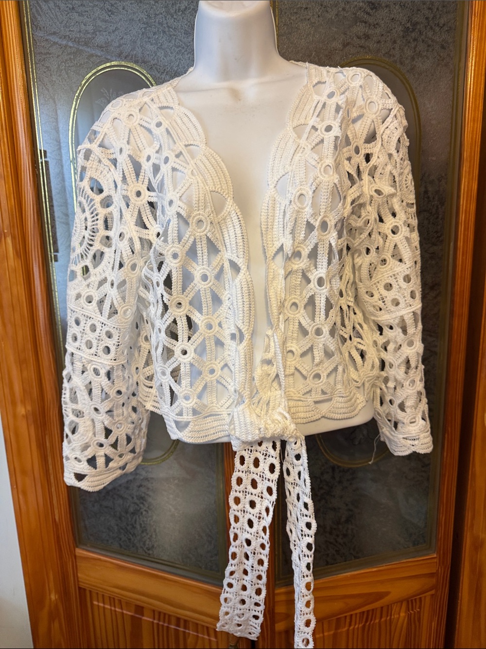 House of Harlow 1960 White Crochet Tie-Front Jacket